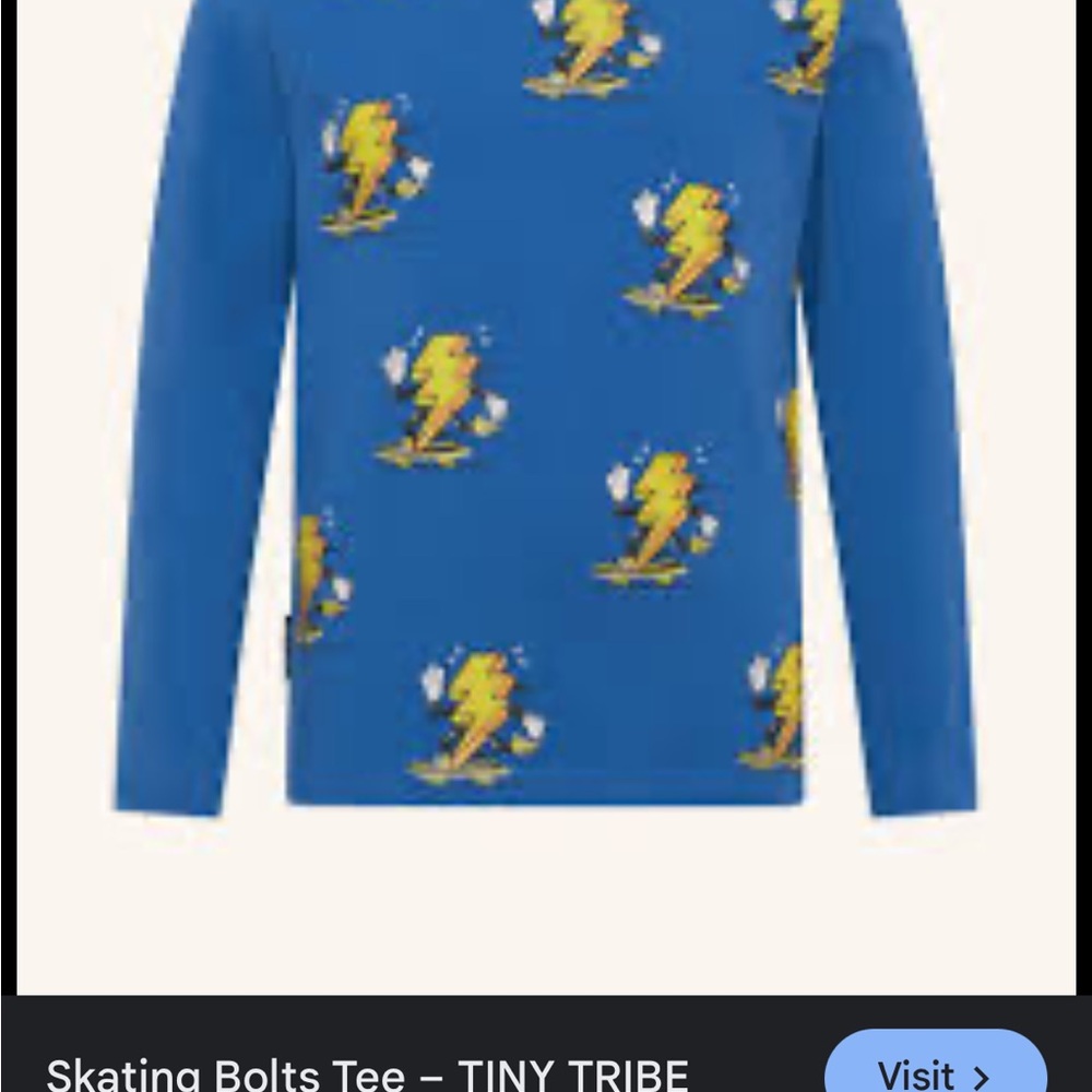 Skating Bolts Tee- TINY TRIBE Blue Long Sleeve Tee with Yellow Lightning Bolt